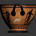 Greek Style Tableware Set With Orange Two Handled Cup Black Figure Designs And Pedestal Base