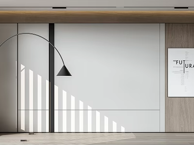 Modern Sculpture Carving Artwork In Bright Interior With Floor Lamp And Striped Shadow Patterns 3d model