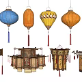 Traditional Chinese Hanging Lanterns with Various Decorative Patterns and Styles 3d model