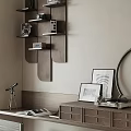 Stylish Wall Mounted Shelves Displaying Vintage Camera Records Books and Decorative Frames