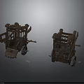 Two Ancient Style Wooden Block Chariots With Detailed Carriage And Wheels