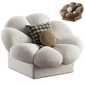 Cozy Beige Flower Shaped Single Sofa Featuring Plush Upholstery Plaid and Round Pillows