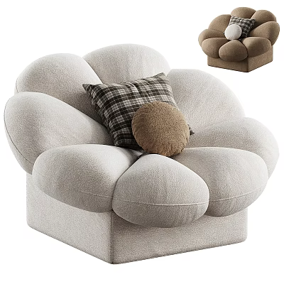 Cozy Beige Flower Shaped Single Sofa Featuring Plush Upholstery Plaid and Round Pillows 3d model