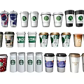 Assorted Coffee Cups Featuring Starbucks Branded Designs Colors And Lids 3d model