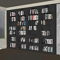 Dark Arched Bookshelf Design With Multiple Compartments Filled With Books Against Textured Wall And Window
