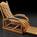 Wooden Slatted Lounge Chair With Padded Armrests And Adjustable Footrest Design