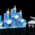 Creative Event Entrance With Blue Structure Cloud Decorations Models And White Piano