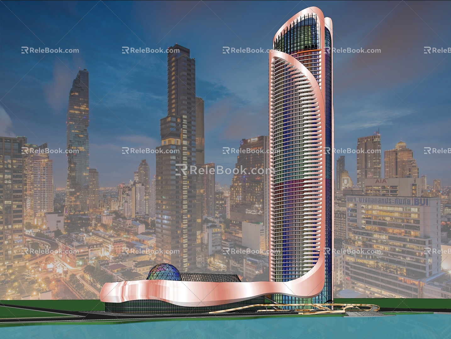 Curve-shaped urban complex super high-rise 3d model