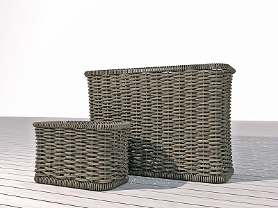 Woven Storage Baskets in Two Sizes Large and Small for Home Organizing on Wooden Floor 3d model