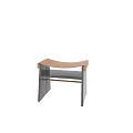 Modern Minimalist Stool With Brown Wooden Seat And Black Metal Frame Design