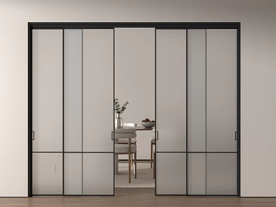 Modern Interior Sliding Doors Design With Black Frame And Glass Panels 3d model