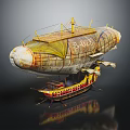 Vintage Airship With Weathered Fabric Wooden Platform And Red Yellow Lower Structure