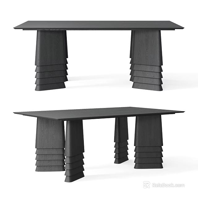 Stylish Modern Black Dining Table With Layered Stacked Legs Design 3d model