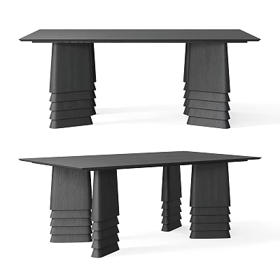 Stylish Modern Black Dining Table With Layered Stacked Legs Design 3d model