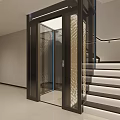 Modern Elevator With Glass Door And Black Frame Interior Staircase Lighting Design 3d model