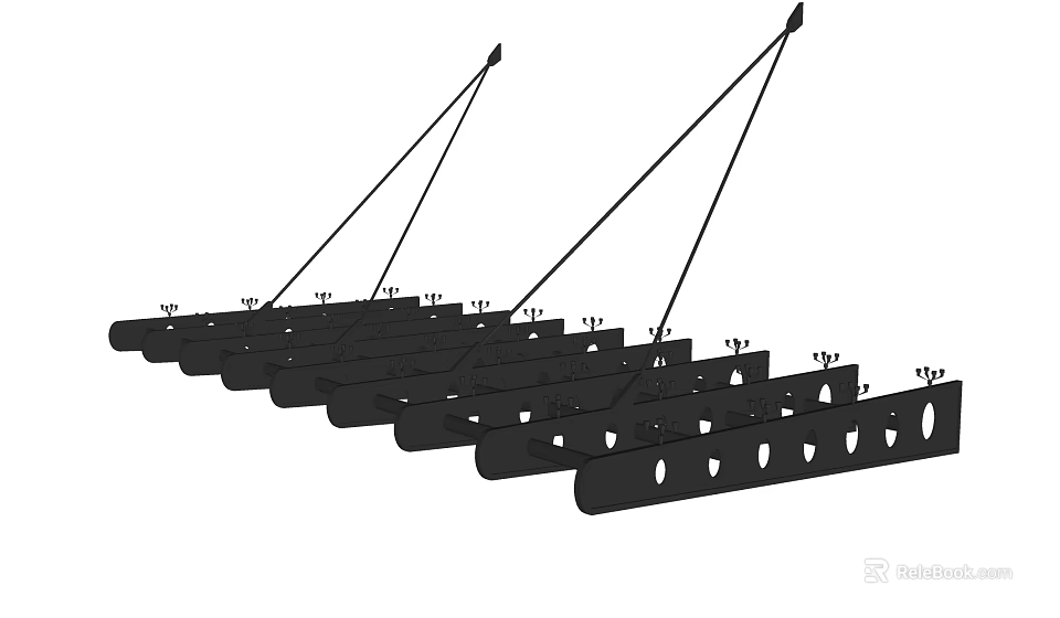 Ceiling Frame Structure Featuring Parallel Metal Joists With Perforated Holes 3d model