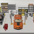 Modern Auto Repair Shop With Lifts Cars Tool Racks And Tire Racks