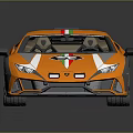 Orange Sports Car Featuring Green And White Stripes And Number 63 Logo