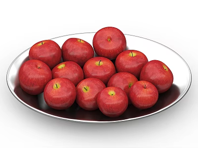 Many Fresh Red Apples Arranged on a Shiny Silver Plate 3d model