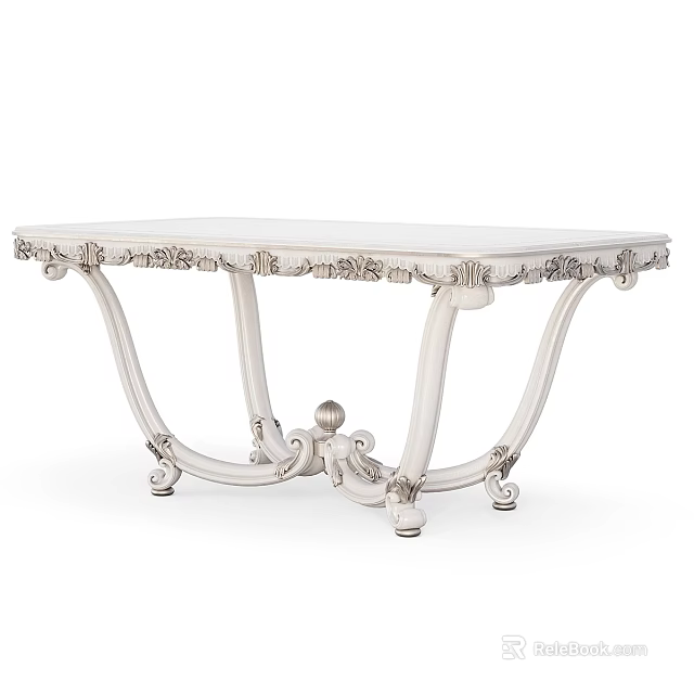 Elegant White Classic Coffee Table With Intricate Carved Details And Ornate Legs 3d model 