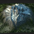 Snowy Mountain Terrain With Towering Peaks Snow Covered Rocks And Green Vegetation