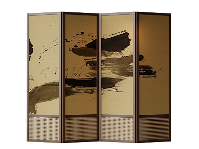 New Chinese Style Screen Partition Folding Screen Decorative Painting Wallpaper Silent Wind Screen Rattan Screen model