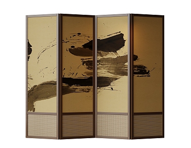 New Chinese Style Screen Partition Folding Screen Decorative Painting Wallpaper Silent Wind Screen Rattan Screen 3d model