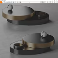 Modern Circular Coffee Table With Black Gold Layered Design And Metal Decor
