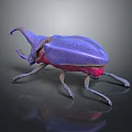 Purple and Pink Beetle With Large Horn 3D Rendered on Black Background
