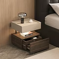 Modern Wooden Nightstand With Open Drawer Table Lamp Coffee Cup And Books