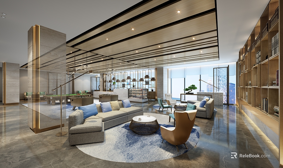 Modern Living Room With Sofas Coffee Table And Chandeliers 3d model 