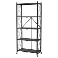 Black Metal Shelving Unit Featuring Geometric Grid Design And Open Storage Tiers For Organization