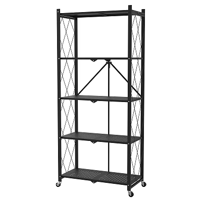 Black Metal Shelving Unit Featuring Geometric Grid Design And Open Storage Tiers For Organization 3d model