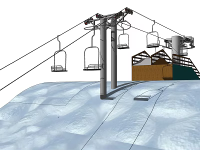 Outdoor Ski Lift Equipment With Hanging Chair Lifts And Mountain Station On Snowy Slope 3d model