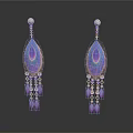Peacock Feather Shaped Earrings With Purple Blue Gradient And Beads Pendants