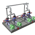Heavy Duty Industrial Equipment Piping System With Multiple Valves And Metal Pipes On Platform Base