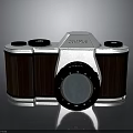 Olympus Retro Style Camera With White Body And Brown Wooden Accents