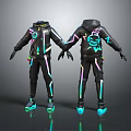 Black Hoodie and Pants Outfit with Neon Stripes and Back Design Front and Back Views