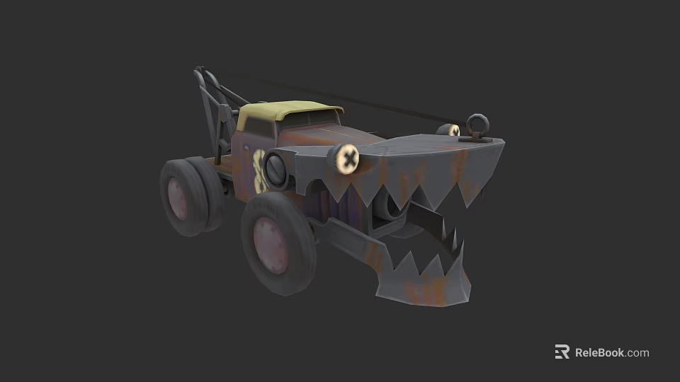 Cartoon Toy Car With Shark Mouth Design Rusty Appearance And Big Eyes 3d model 