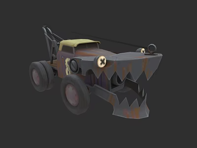 Cartoon Toy Car With Shark Mouth Design Rusty Appearance And Big Eyes 3d model