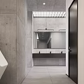 Modern Public Toilet With Gray Walls Black Doors Urinals And Long Corridor