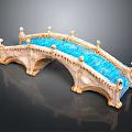 Stone Arch Bridge Model With Blue Water Flow And Decorative Pillars 3d model