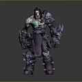 Fantasy 3D Character Model With Armored Body Purple Outfit And Green Glowing Gem