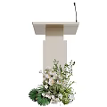 Elegant White Podiums With Various Floral Decorations And Greenery Accents