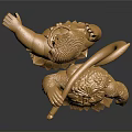Golden Mythical Warrior Figurine Holding Battle Axe With Ornate Feathered Skirt