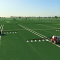 Vast Lush Green Farmland Landscape With Agricultural Spraying Tractors Operating Under Bright Sunny Sky
