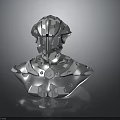 Futuristic Mechanical Character Bust With Silver Metal Intricate Design And Reflective Surface