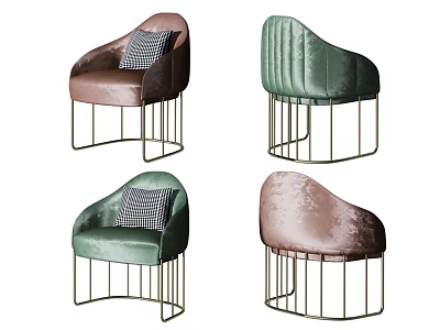 Luxurious Velvet Accent Chairs with Metal Frame and Plush Cushions in Pastel Tones 3d model