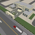 Modern Office Building Exterior With Landscaped Gardens And Main Entrance Plaza