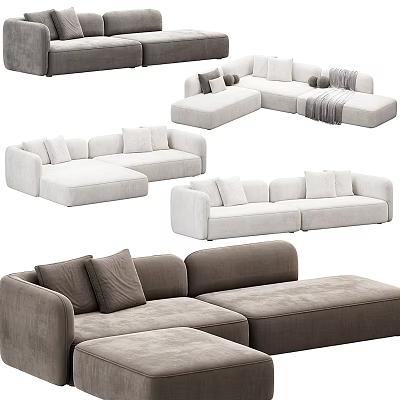 Modern Sofa Sets With Gray And White Upholstery And Various Cozy Cushion Designs 3d model